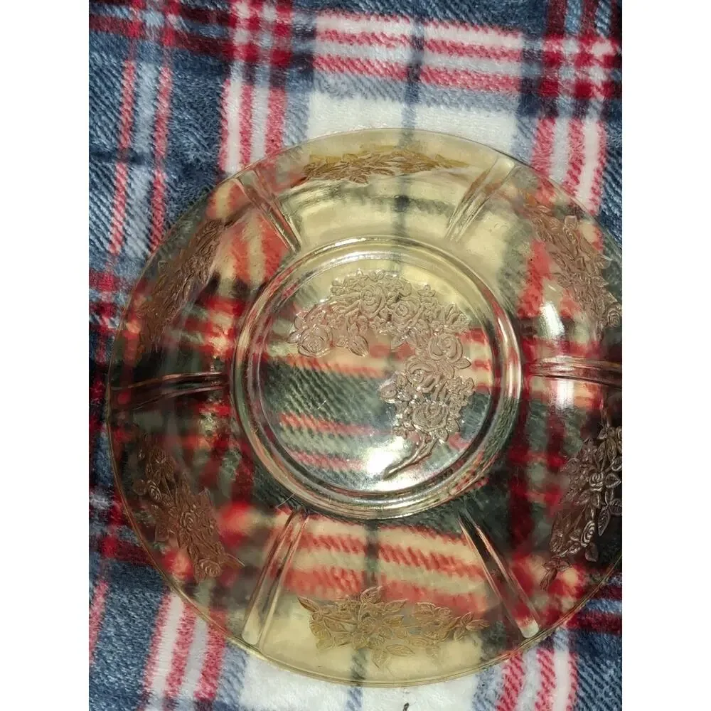 VTG Federal Glass Sharon Cabbage Rose Yellow Amber Salad Serving Bowl 8.5”